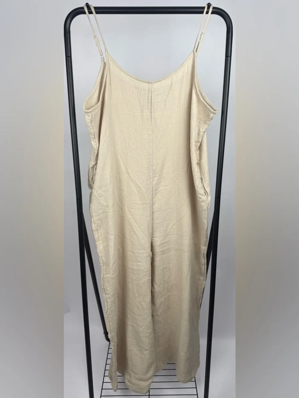 Hunter & Brown Gauze Jumpsuit XL Beige Wide Leg Boho Indie NWT - Picture 2 of 6